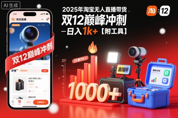 2025年淘宝无人直播带货，冲刺双12，日入1k+【附工具】【揭秘】-破局灯塔