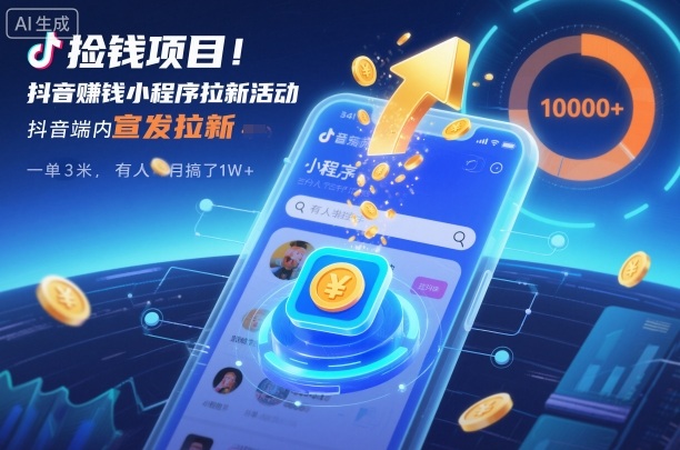 捡钱项目！抖音賺钱小程序拉新活动，抖音端内宣发拉新，一单3米，有人半个月搞了1W+-破局灯塔