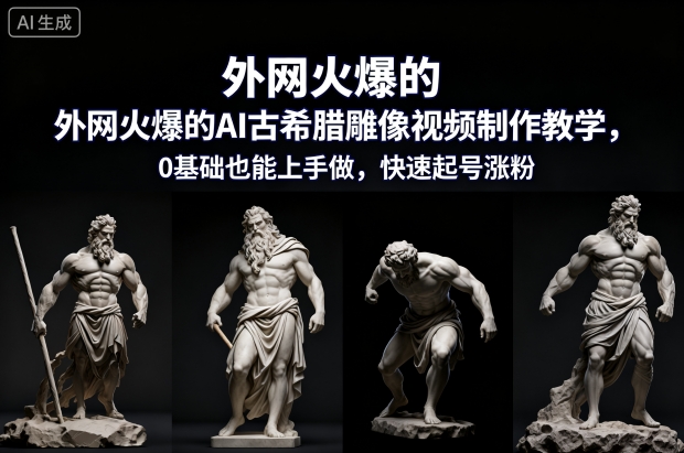 外网火爆的AI古希腊雕像视频制作教学，0基础也能上手做，快速起号涨粉-破局灯塔