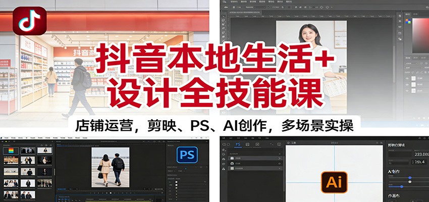 抖音本地生活+设计全技能课：店铺运营，剪映、PS、AI创作，多场景实操-破局灯塔