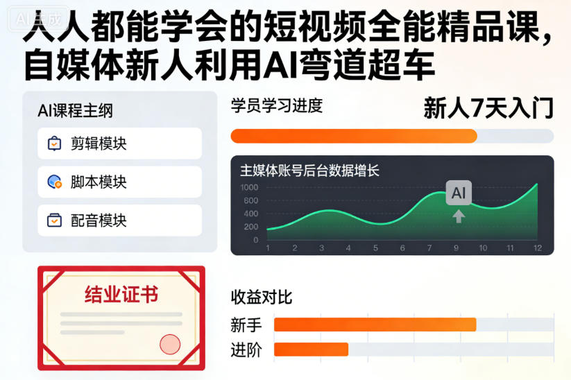 人人都能学会的短视频全能精品课，自媒体新人利用AI弯道超车-破局灯塔