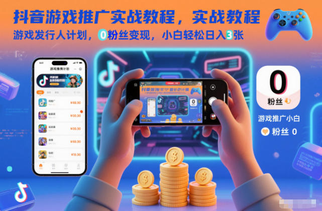 抖音游戏推广实战教程，游戏发行人计划，0粉丝变现，小白轻松日入3张-破局灯塔