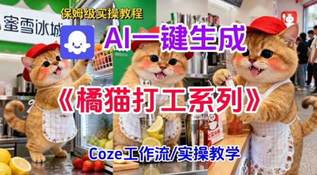 Coze扣子工作流一键生成胖橘猫打工短视频，保姆级实操搭建教学-破局灯塔