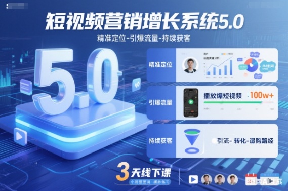 短视频营销增长系统5.0,精准定位-引爆流量-持续获客,3天线下课(音频+图片)-破局灯塔