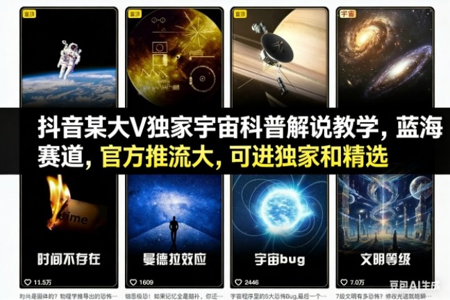 抖音某大V独家宇宙科普解说教学,蓝海赛道,官方推流大,可进独家和精选-破局灯塔