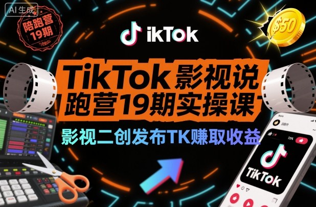 TikTok影视解说陪跑营19期实操课,影视二创发布TK賺取收益,万播收益50美金(更新)-破局灯塔