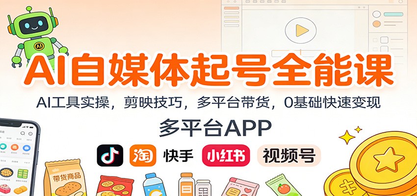 AI自媒体起号全能课:AI工具实操,剪映技巧,多平台带货,0基础快速变现-破局灯塔