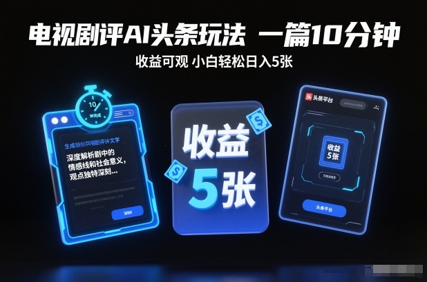 电视剧评AI头条玩法,一篇10分钟,收益可观,小白轻松日入5张+【独家】-破局灯塔