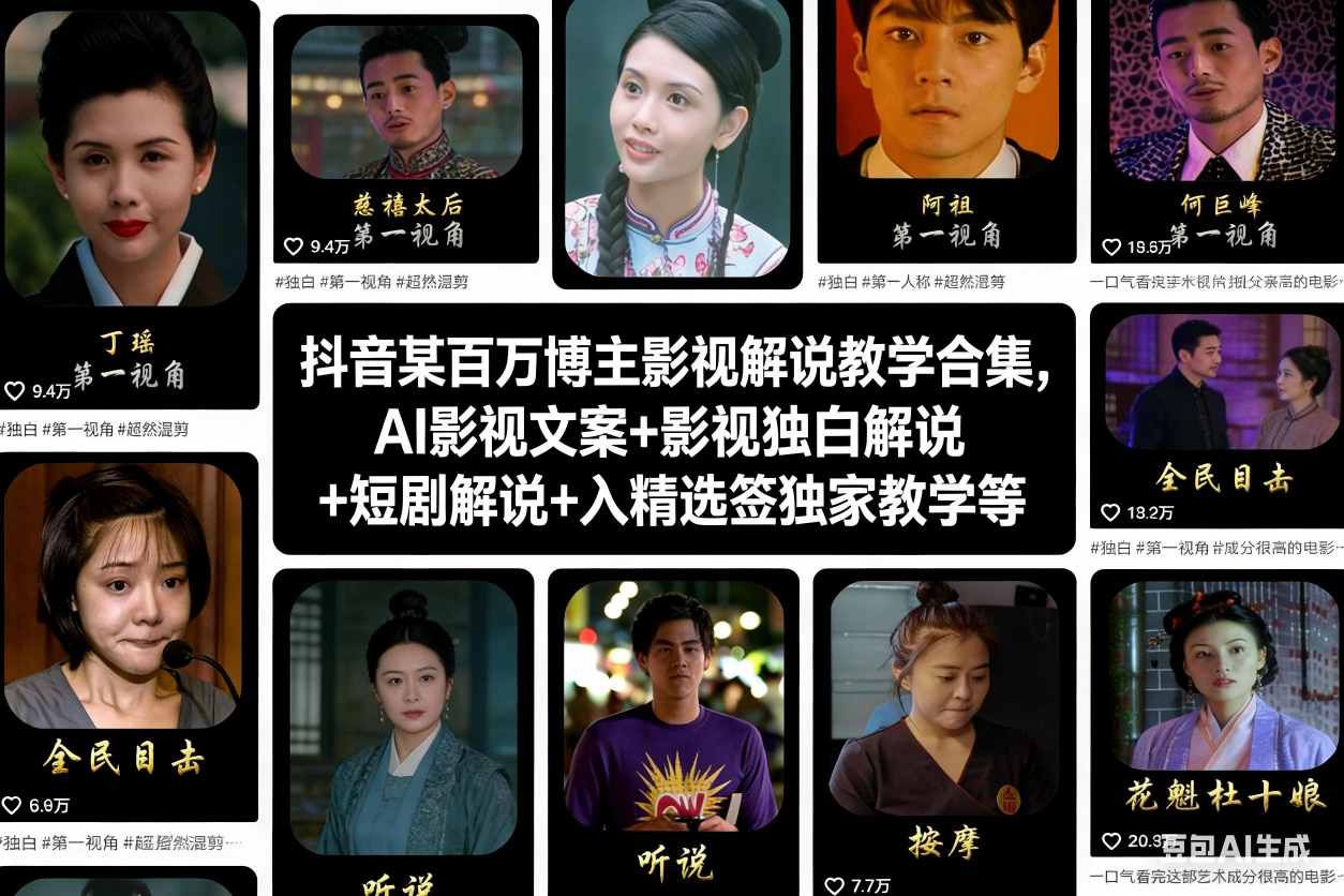 抖音某百万博主影视解说教学合集，AI影视文案+影视独白解说+短剧解说+入精选签独家教学等-破局灯塔