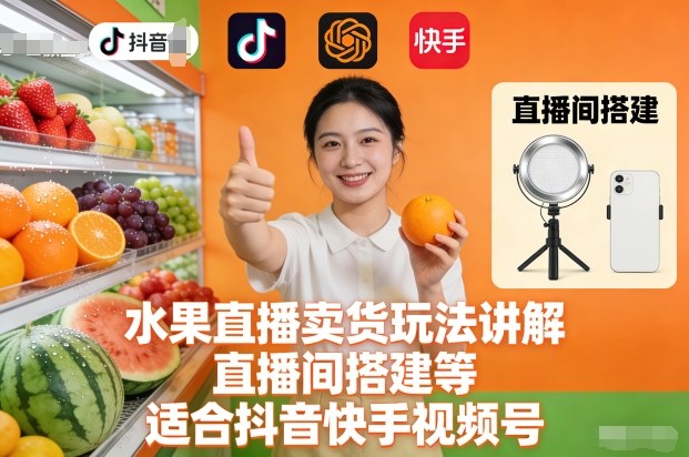 水果直播卖货玩法讲解、直播间搭建等,适合抖音快手视频号-破局灯塔