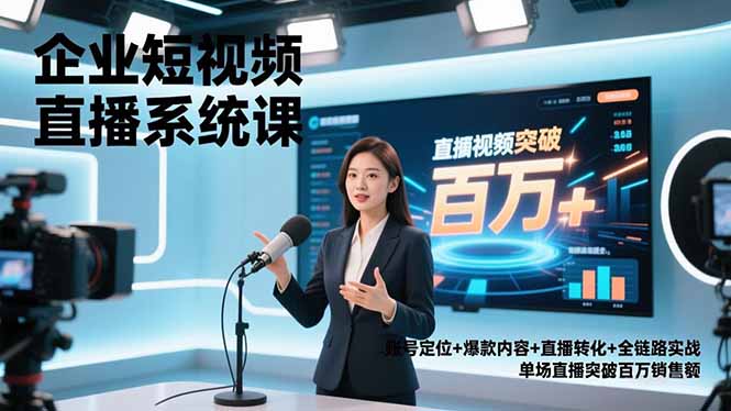 企业短视频直播系统课，账号定位+爆款内容+直播转化+全链路实战，单场直播突破百万销售额-破局灯塔