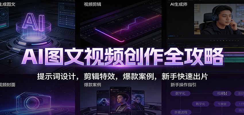 AI图文视频创作全攻略：提示词设计，剪辑特效，爆款案例，新手快速出片-破局灯塔
