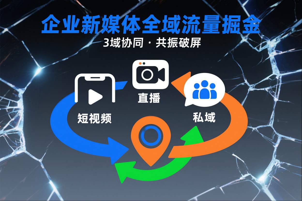 短视频全域商业模式，企业新媒体全域流量掘金，3域协同，共振破屏，短视频-直播-私域-地域-破局灯塔