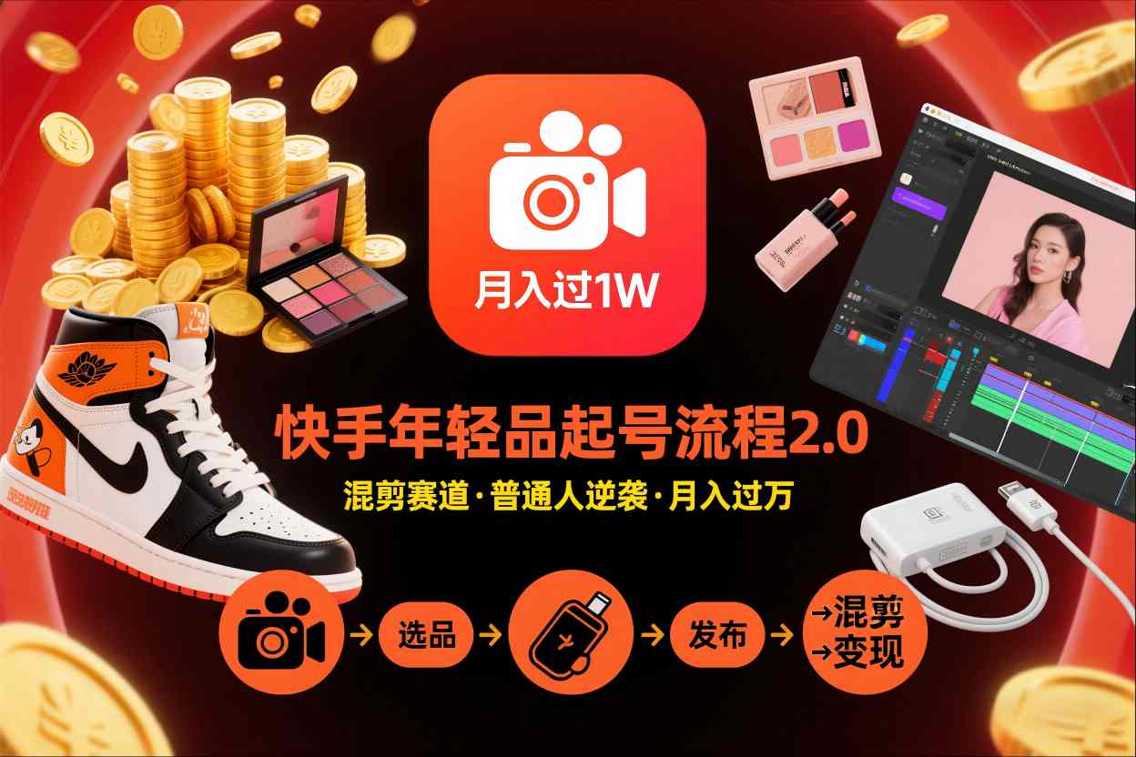 快手短视频带货年轻品起号流程2.0，快手年轻品混剪赛道，普通人也能月入过1W-破局灯塔