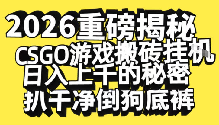 2026开年重磅解密，CSGO游戏搬砖挂G日入1k+的秘密，把倒狗的底裤扒干【揭秘】-破局灯塔