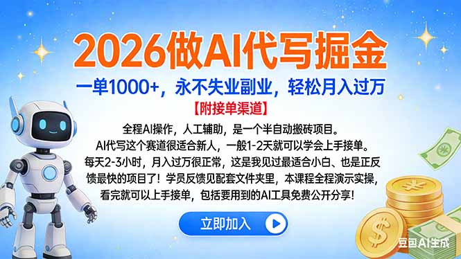 2026做AI代写掘金，一单1000+，永不失业副业，轻松月入过万-破局灯塔