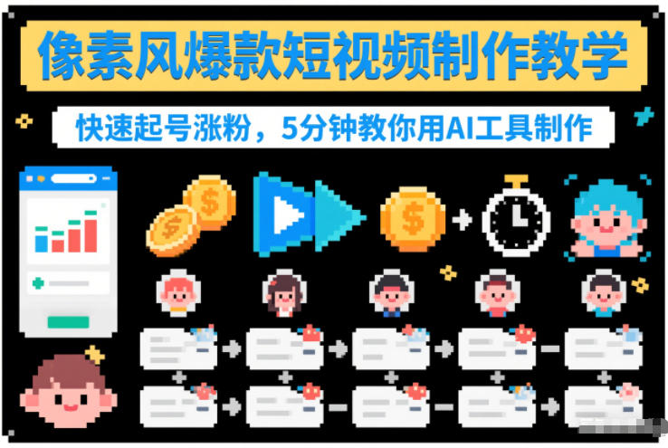 像素风爆款短视频制作教学，快速起号涨粉，5分钟教你用AI工具制作-破局灯塔