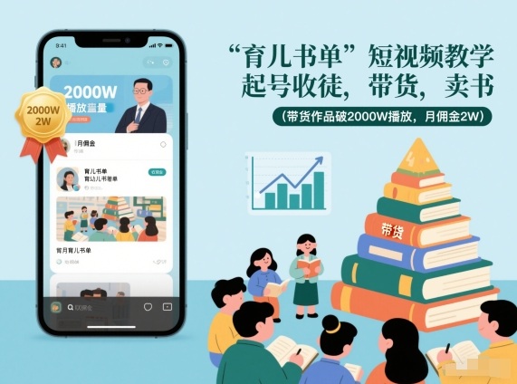 育儿书单短视频教学，起号收徒，带货，卖书(带货作品破2000W播放，月佣金2W)-破局灯塔