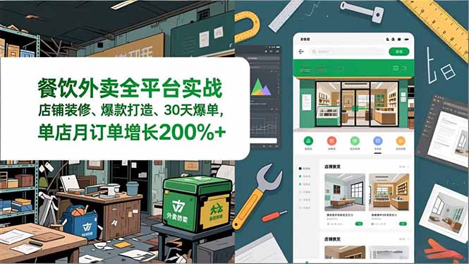 餐饮外卖全平台实战，店铺装修、爆款打造、30天爆单，手把手教学，单店月订单增长200%+-破局灯塔