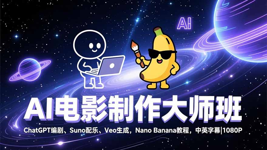 AI电影制作大师班：ChatGPT编剧、Suno配乐、Veo生成，Nano Banana教程，中英字幕|1080P-破局灯塔