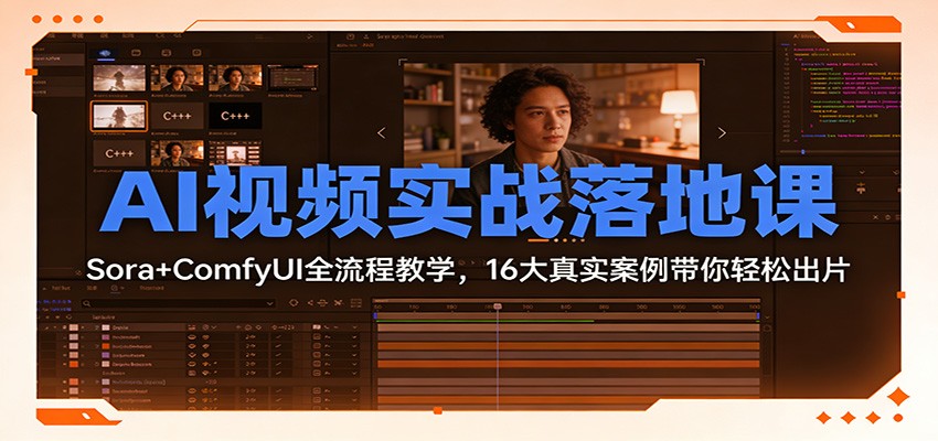 AI视频实战落地课：Sora+ComfyUI全流程教学，16大真实案例带你轻松出片-破局灯塔