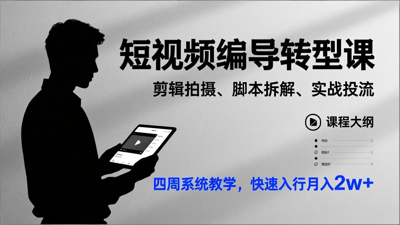 短视频编导转型课，剪辑拍摄、脚本拆解、实战投流，四周系统教学，快速入行月入2w+-破局灯塔