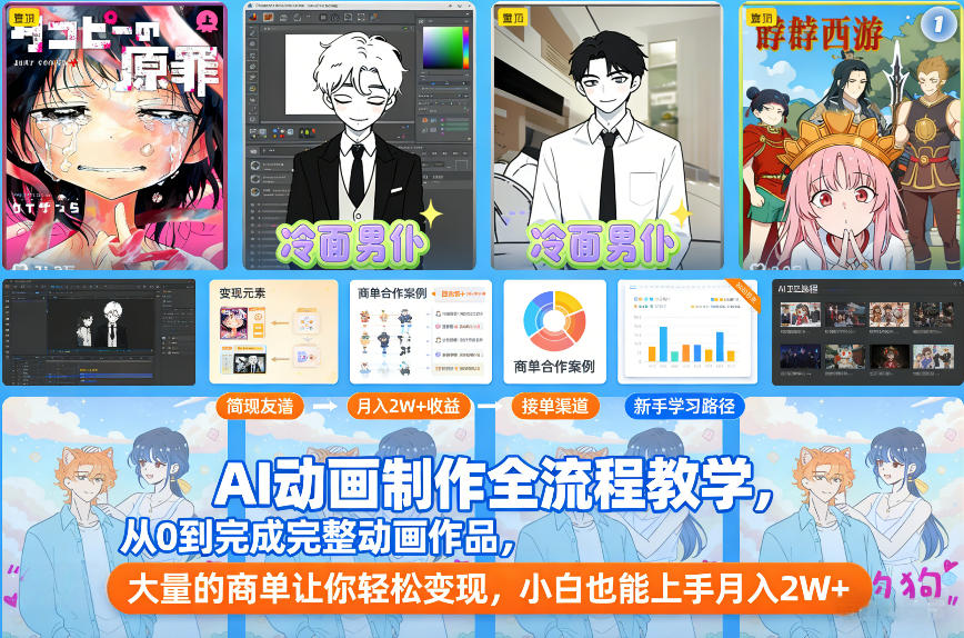 AI动画制作全流程教学，从0到完成完整动画作品，大量的商单让你轻松变现，小白也能上手月入2W+-破局灯塔