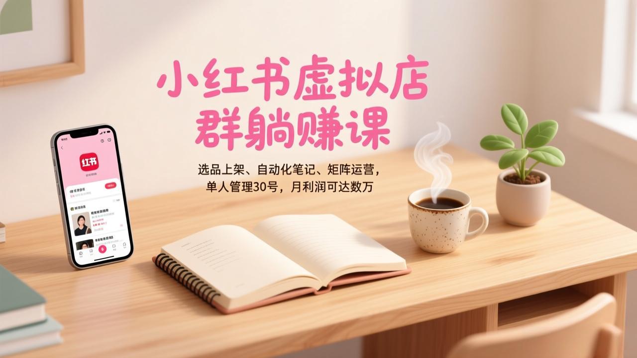 小红书虚拟店群躺赚课，选品上架、自动化笔记、矩阵运营，单人管理30号，月利润可达数万-破局灯塔