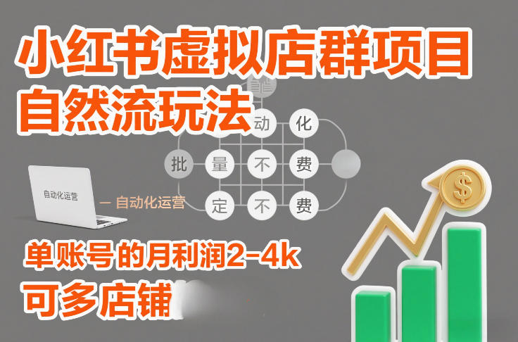 小红书虚拟店群项目，自然流玩法，批量自动化，稳定不费号，单账号的月利润2-4k，可多店矩阵-破局灯塔