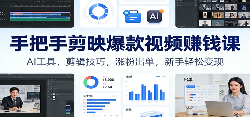 手把手剪映爆款视频赚钱课：AI工具，剪辑技巧，涨粉出单，新手轻松变现-破局灯塔