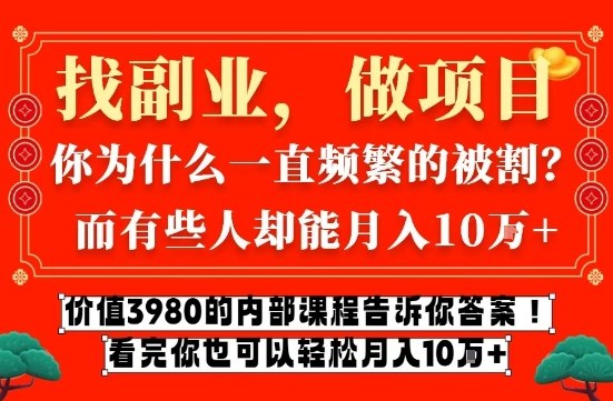 价值3980的网创内部课程，告诉你互联网创业月入10个W的秘密【揭秘】-破局灯塔