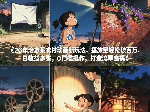 26年治愈系农村动画新玩法，播放量轻松破百万，日收益多张，0门槛操作，打造流量密码-破局灯塔