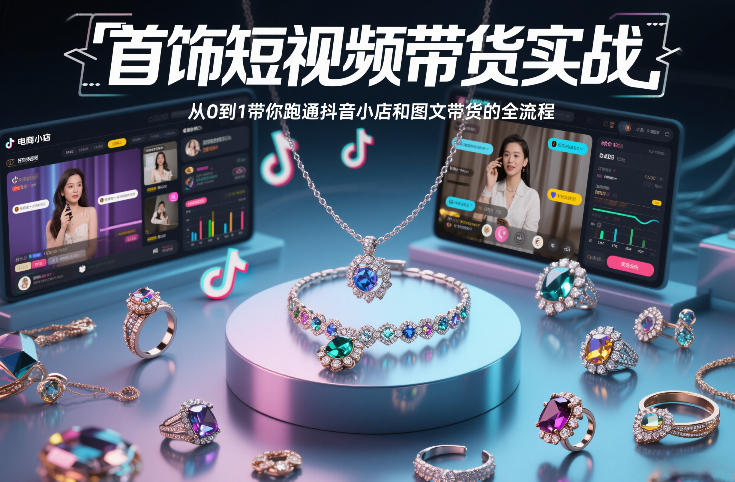 首饰短视频带货实战，从0到1带你跑通抖音小店和图文带货的全流程-破局灯塔