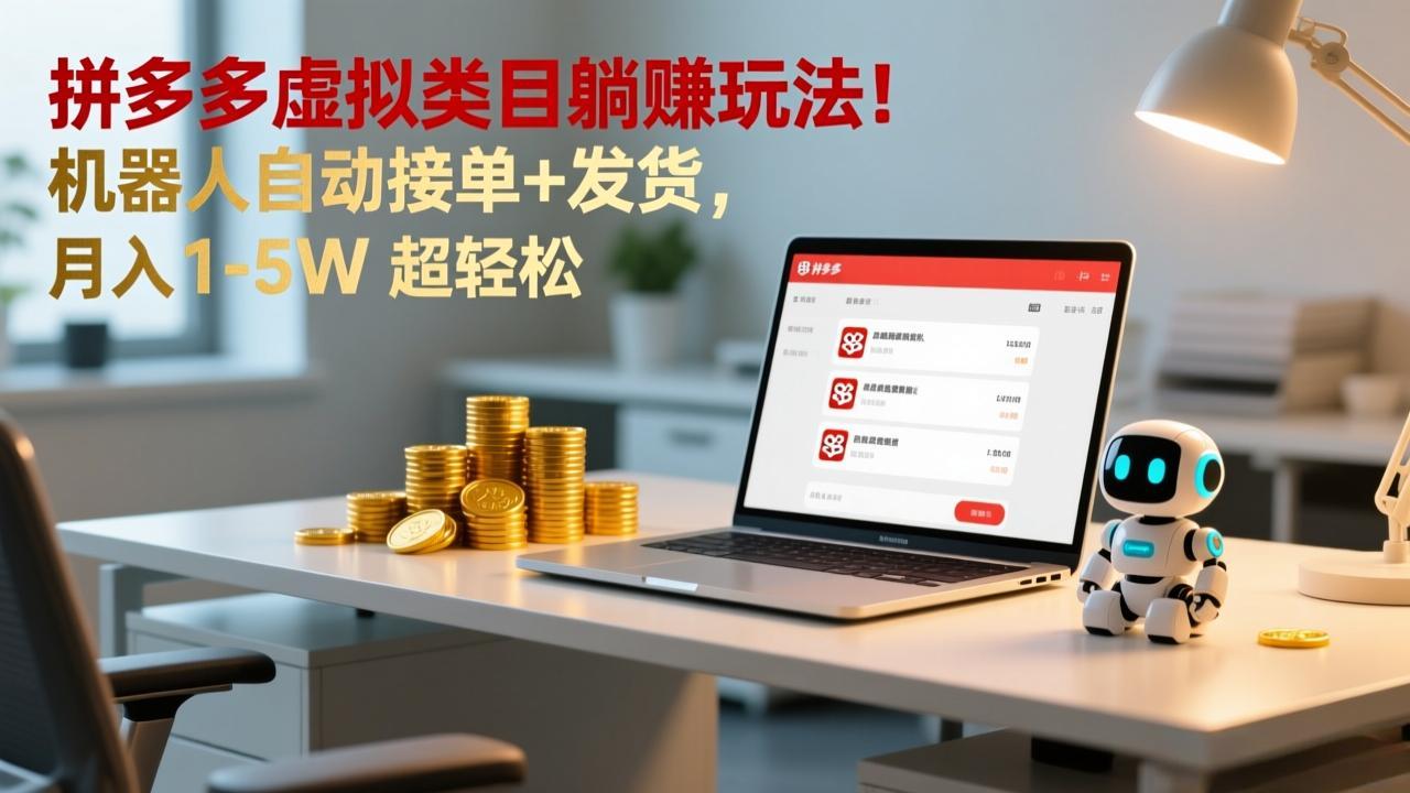 多多虚拟类目躺赚玩法！机器人自动接单+发货，月入 1-5W 超轻松-破局灯塔