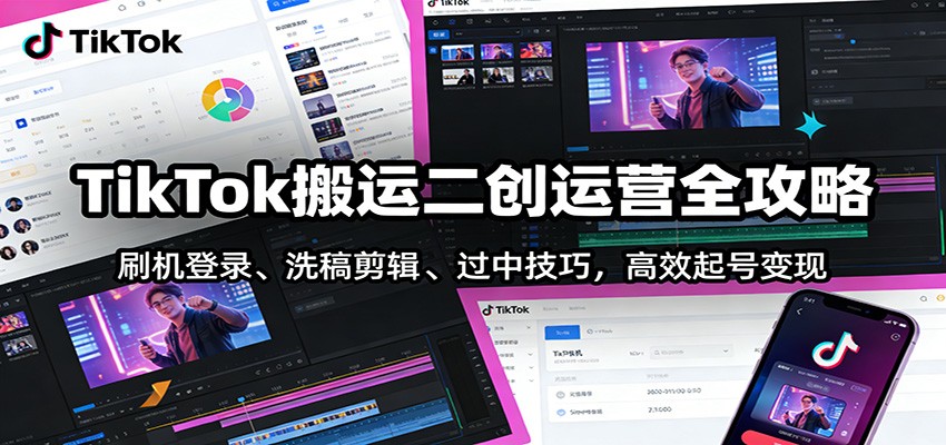 TikTok搬运二创运营全攻略：刷机登录、洗稿剪辑 、过中技巧，高效起号变现-破局灯塔