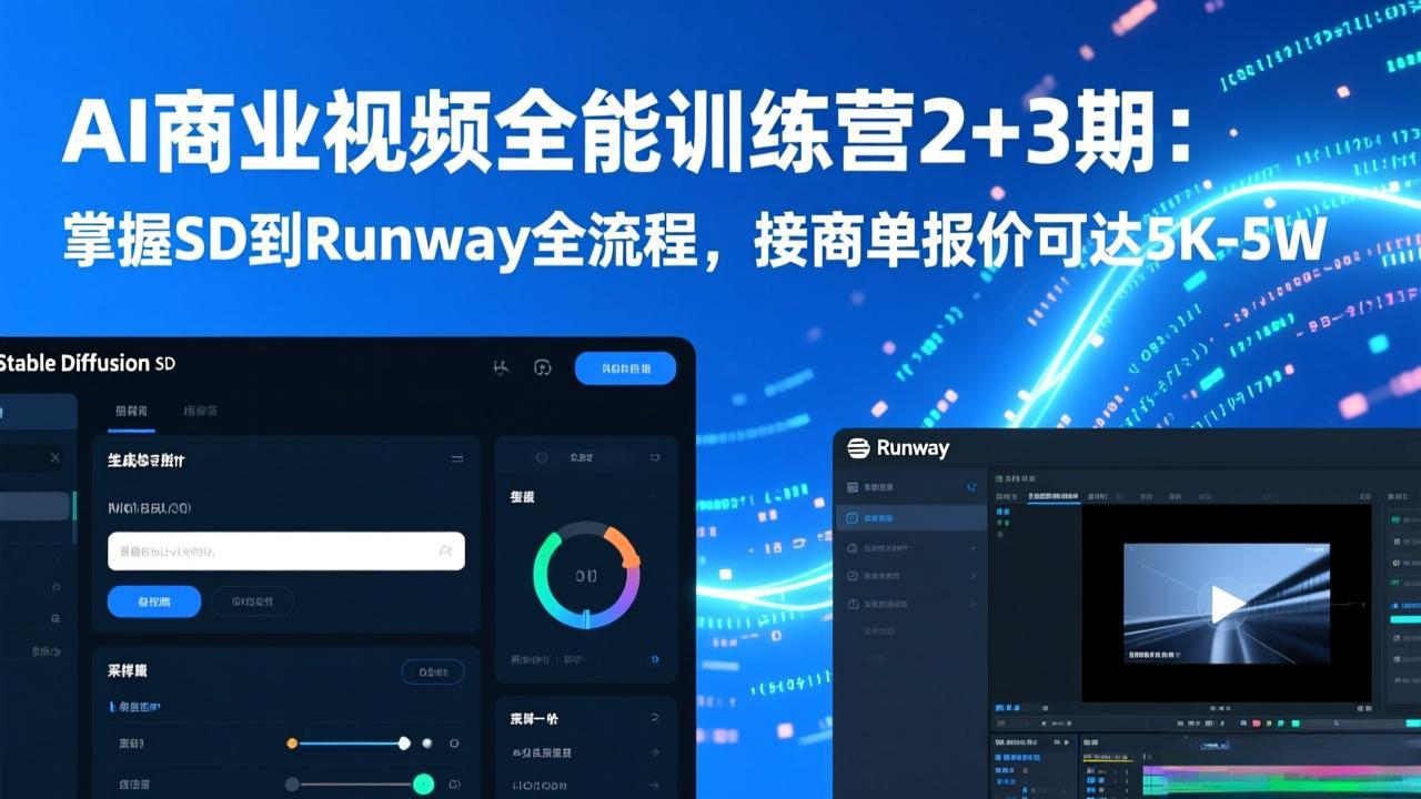 AI商业视频全能训练营2+3期:掌握SD到Runway全流程,接商单报价可达5K-5W-破局灯塔